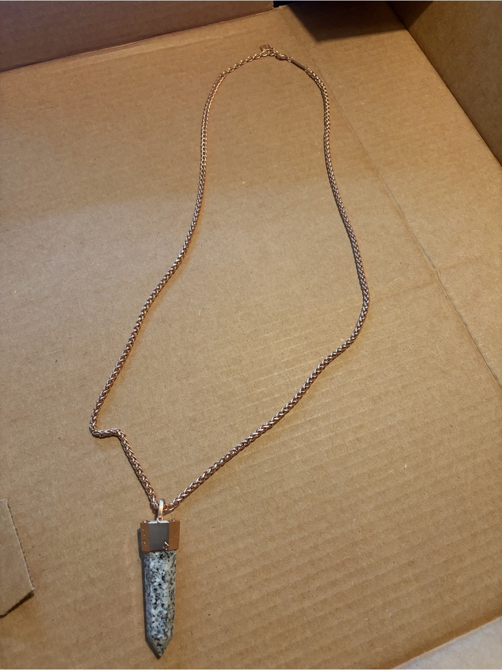 Retired Kendra Scott Jayce Rose Gold Dalmatian Jasper Long Necklace